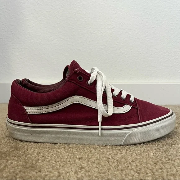 Vans Old Skool Burgundy White Stripe Canvas Shoes - Picture 4 of 7